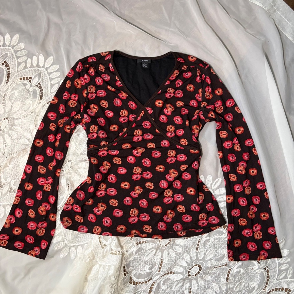 Y2K Babydoll Whimsical Boho Floral Poppy Print V-Neck Mesh Flare Sleeve